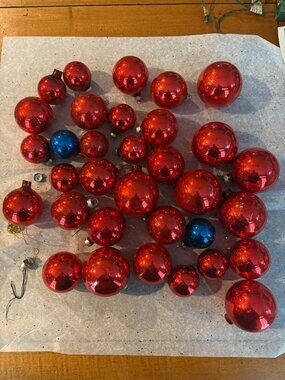 30+ Christmas Ornaments - mostly red. Vintage.